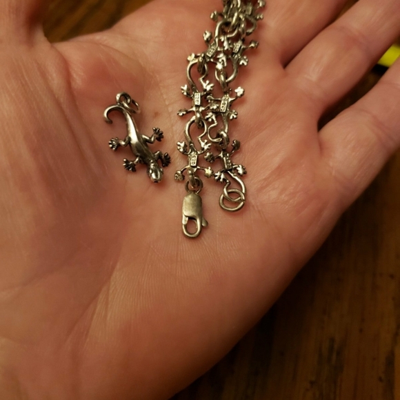 925 Sterling Silver Gecko Lizard Link Chain Bracelet - Picture 10 of 11